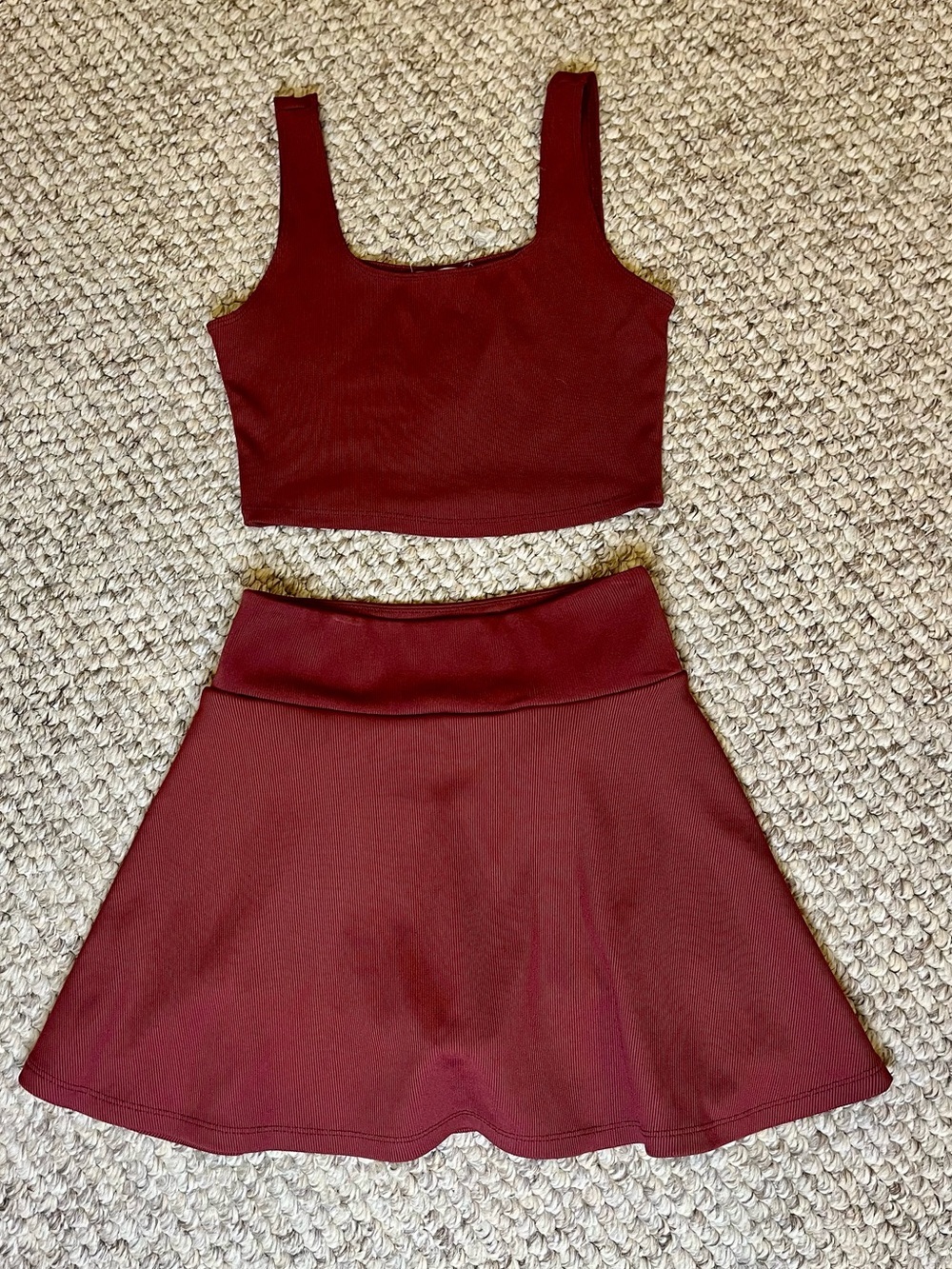 FP Movement Burgundy Ribbed Matching Tank and skirt Set- extra small